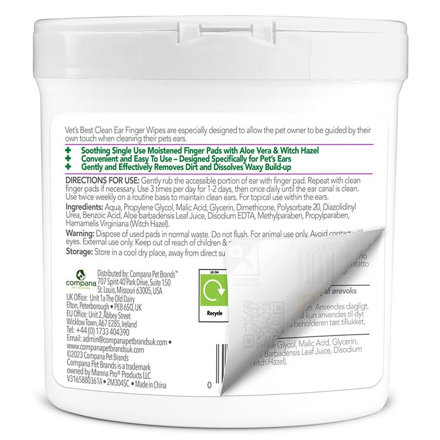 Vet's Best Ear Relief Ear Cleansing Finger Wipes for Dogs